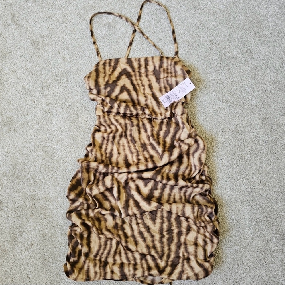 NWT Wild Fable Women’s Tie Back Cognac Animal Dress Size XS